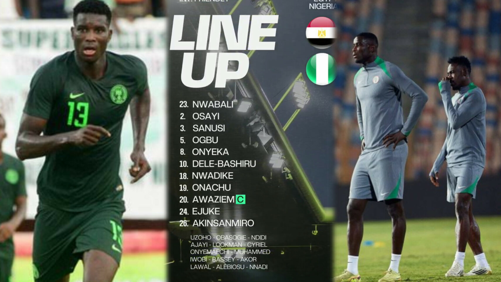 Egypt vs Nigeria: Onuachu leads Super Eagles attack, Awaziem captain