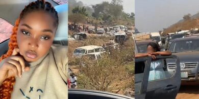 “Since morning we still dey road" - Lady cries out after being stuck in Abuja–Lokoja traffic