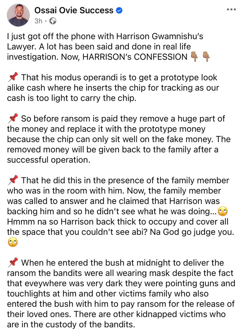 “He removed the money to replace it with a tracking chip” – Harrison Gwamnishu’s lawyer alleges