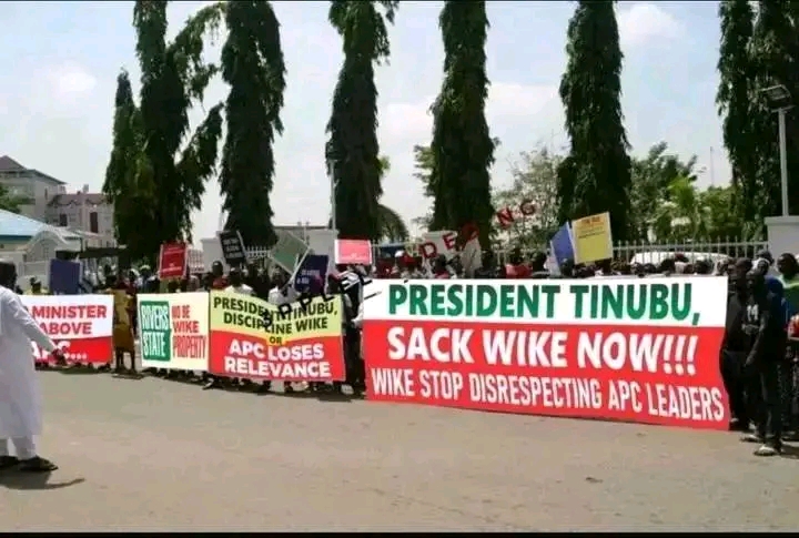 Tinubu asked to sack FCT Minister Wike as APC leaders, groups protest in Abuja