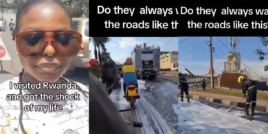 Lady who visited Rwanda in shock after seeing Rwandans wash their roads