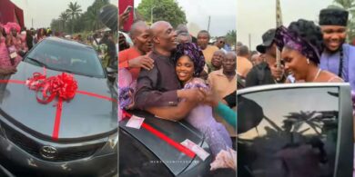 Bride overwhelmed with emotions as Dad gifts her a car on wedding day