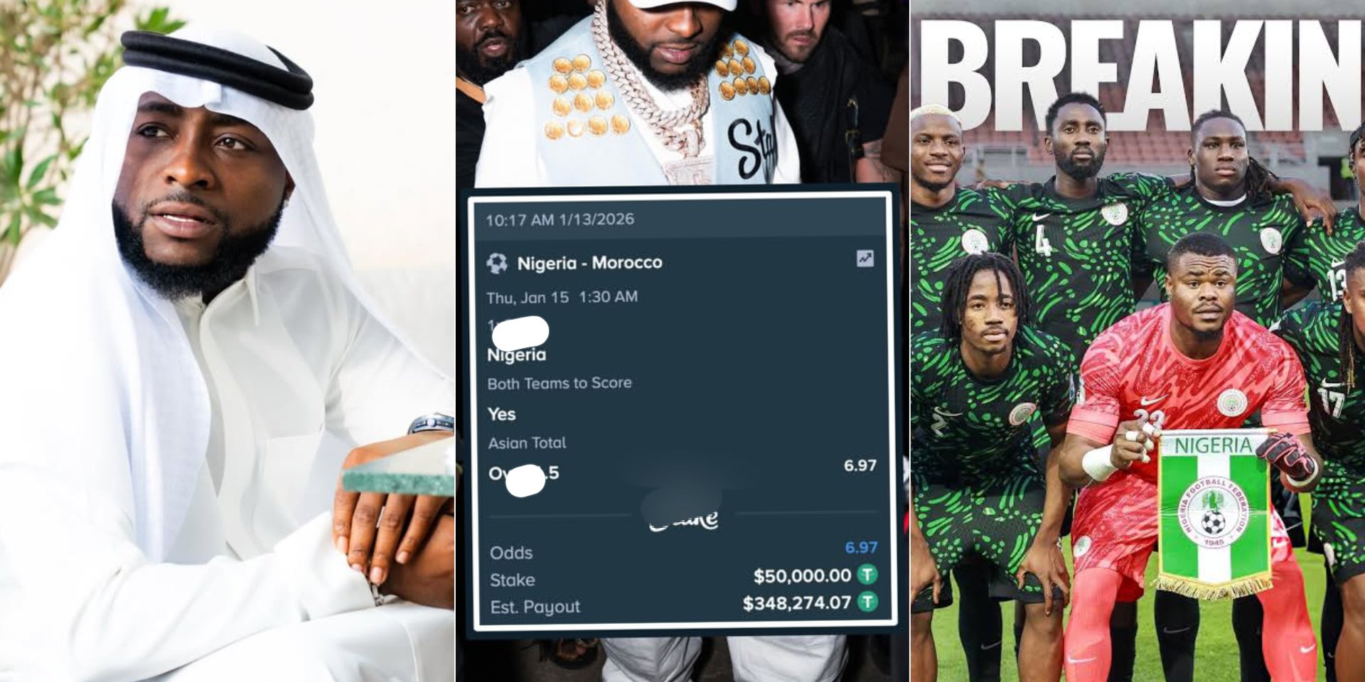 AFCON: Davido breaks silence after losing N495M bet following Super Eagles' defeat