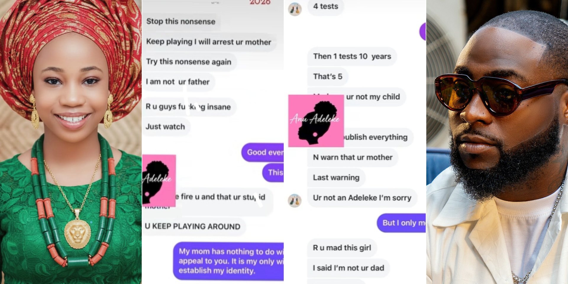 Anu Adeleke, the young girl whose mother previously claimed Davido is her father, has shared an alleged chat with the singer after requesting a DNA test to establish her identity.