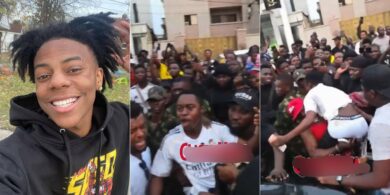 Moment IShowSpeed's bodyguard bundles peller during livestream