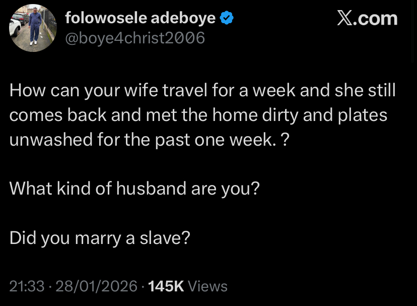 Drama as wife returns from trip after a week, finds house as dirty as when she left