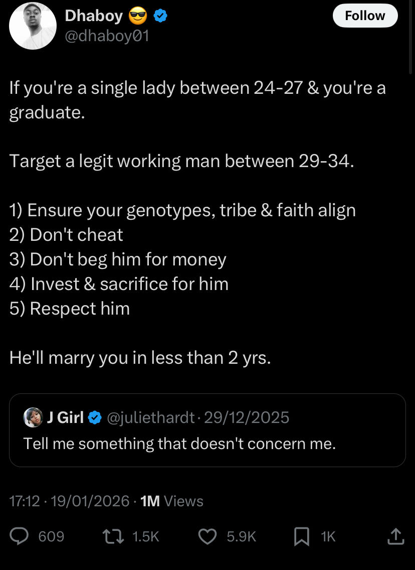 Man Shares How Single Ladies Can Secure a Husband in Under 2 years 2 Man shares how single ladies can secure a husband in under 2 years