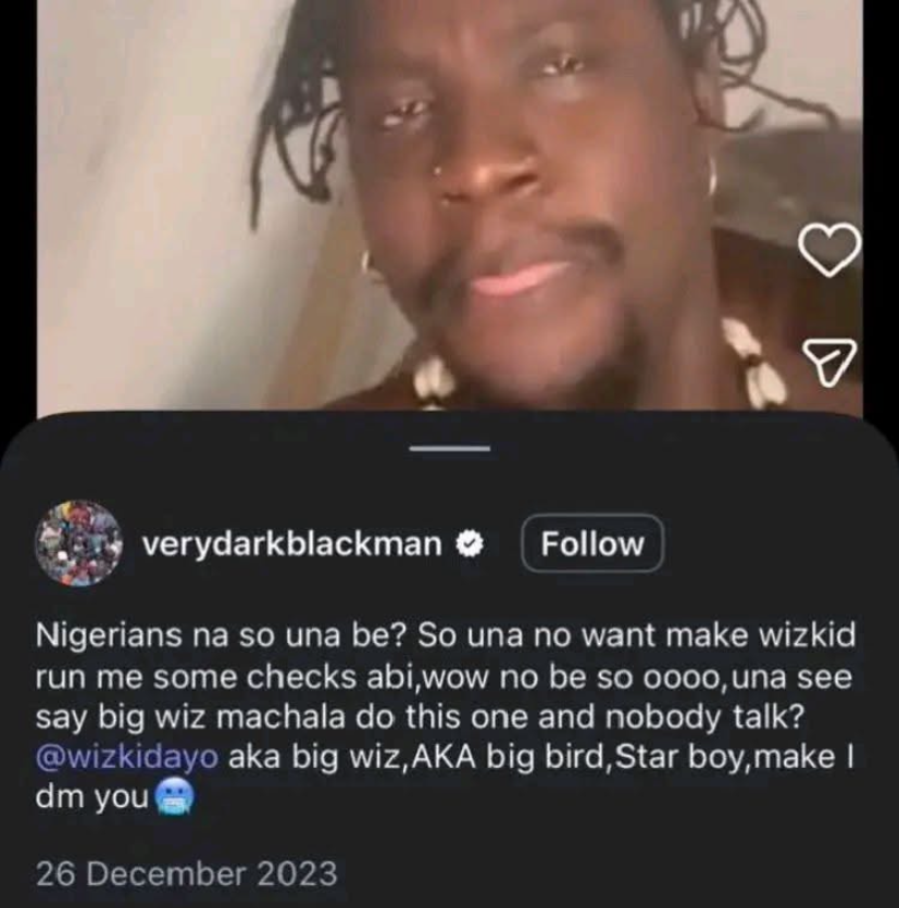 “Make I DM you” - Netizens dig up VDM’s 2023 post to Wizkid ‘begging’ him for money amid unending online rants