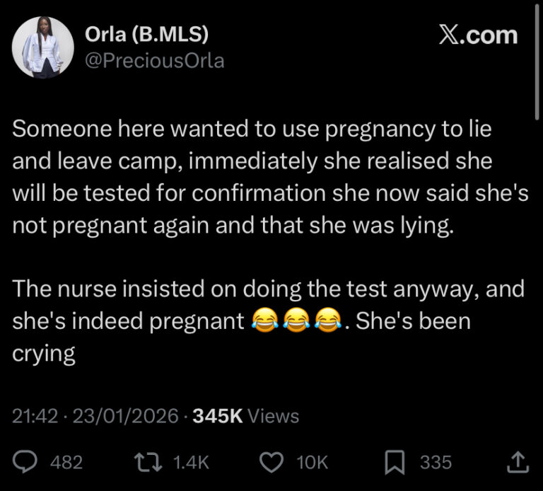 Corps member cries out as she finds out she’s actually pregnant after