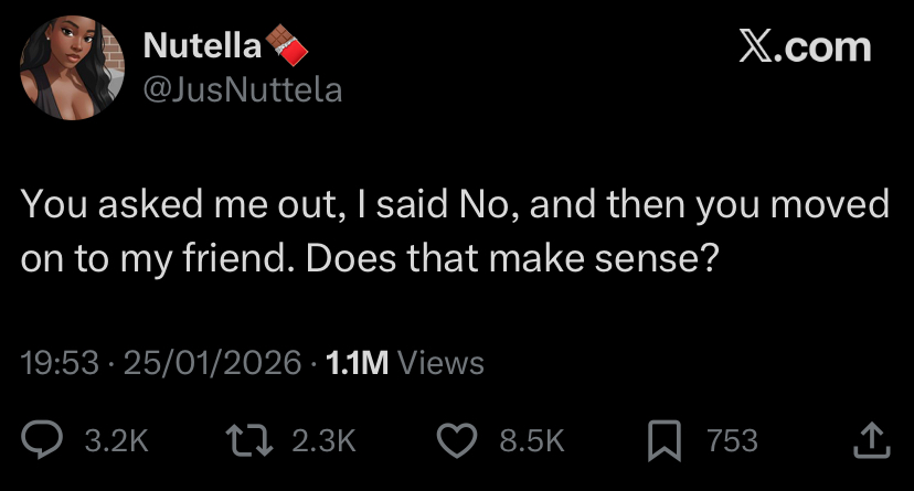 Lady calls out admirer for moving on to her friend after she said no