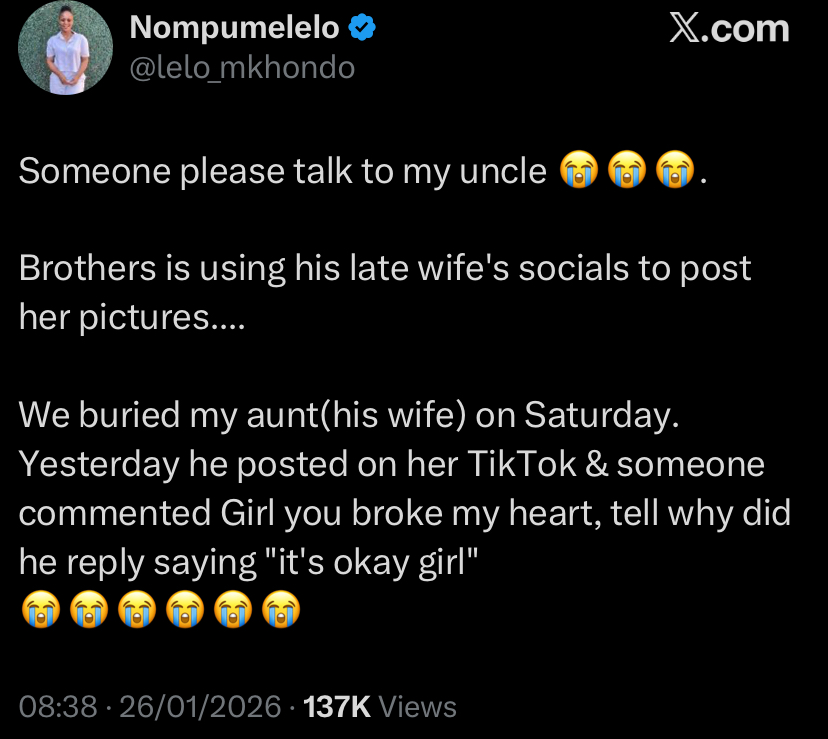 Lady cries out over uncle’s use of late wife’s social media accounts
