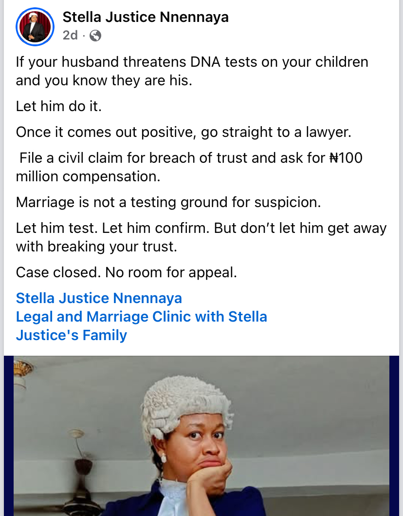 Lawyer advises wives on what to do after husbands conduct DNA test on their children