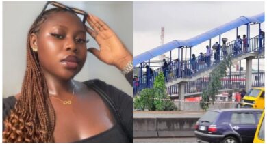 Lady shares scary but unexpected experience after climbing a pedestrian bridge along Agege Road