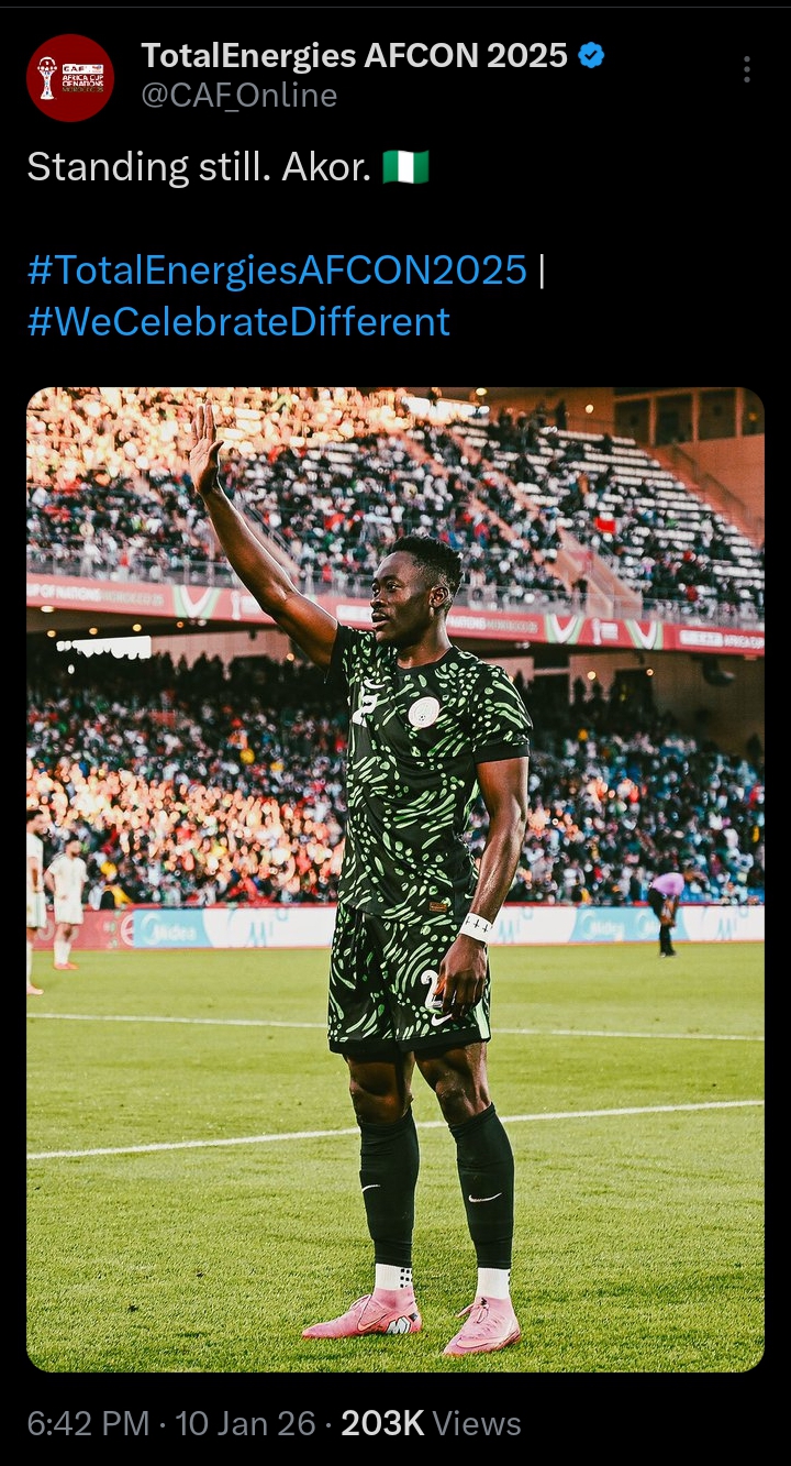 AFCON 2025: CAF hails Akor Adams’ goal tribute to DR Congo Superfan