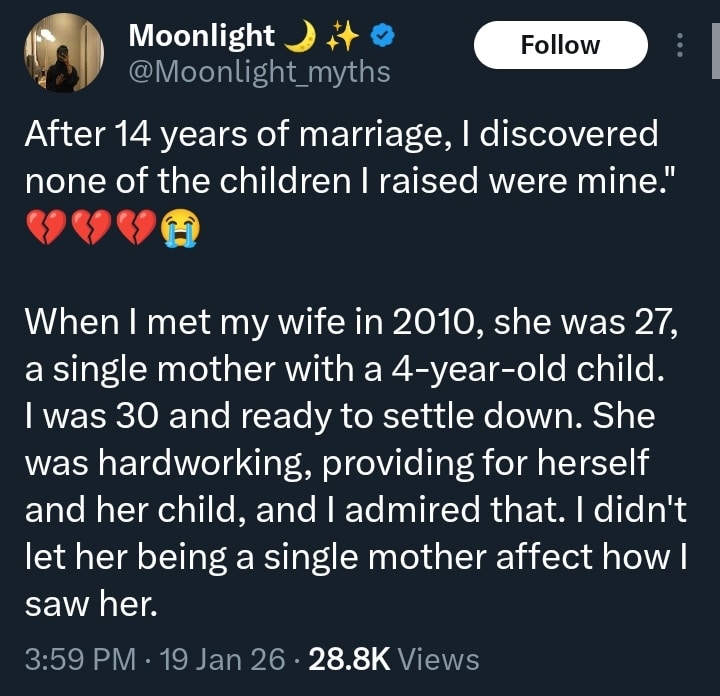 “Today, I live in pain and regret,” man says after DNA test reveals his 3 children aren’t his