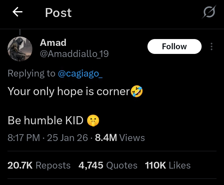 Amad trolls Arteta after Man United stun Arsenal