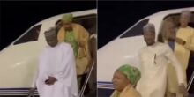 Moment Malami, wife, son arrive in private jet to heroic welcome in Kebbi after meeting N1.5bn bail condition
