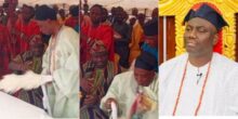 Dramatic moment Olubadan ‘snubs’ Alaafin of Oyo as he stretches out hand to shake him at public event