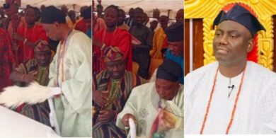 Dramatic moment Olubadan ‘snubs’ Alaafin of Oyo as he stretches out hand to shake him at public event