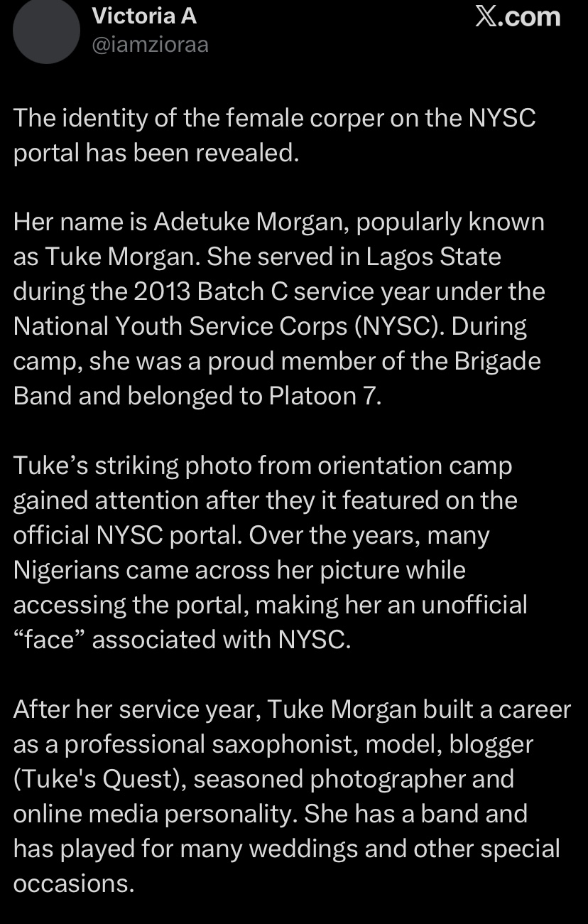 Identity of mystery female corper on NYSC portal finally unveiled