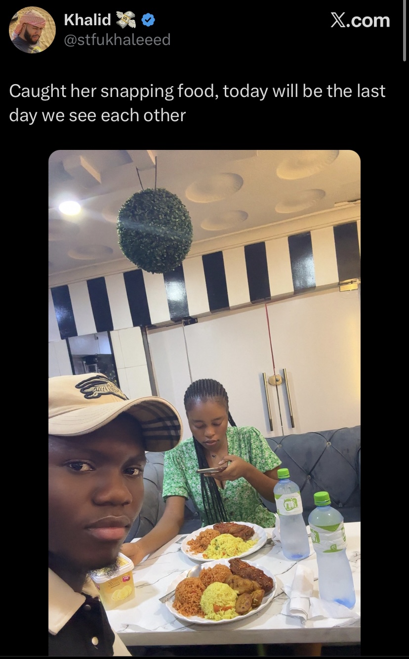 "Last time we met" - Man ends date after lady snaps her food
