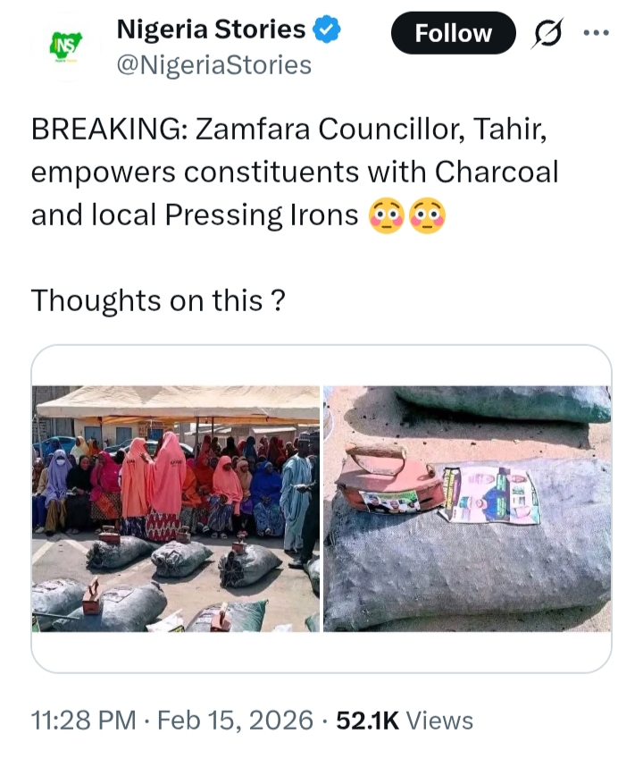 Councillor distributes charcoal, pressing irons to constituents in Zamfara as 'empowerment gifts'