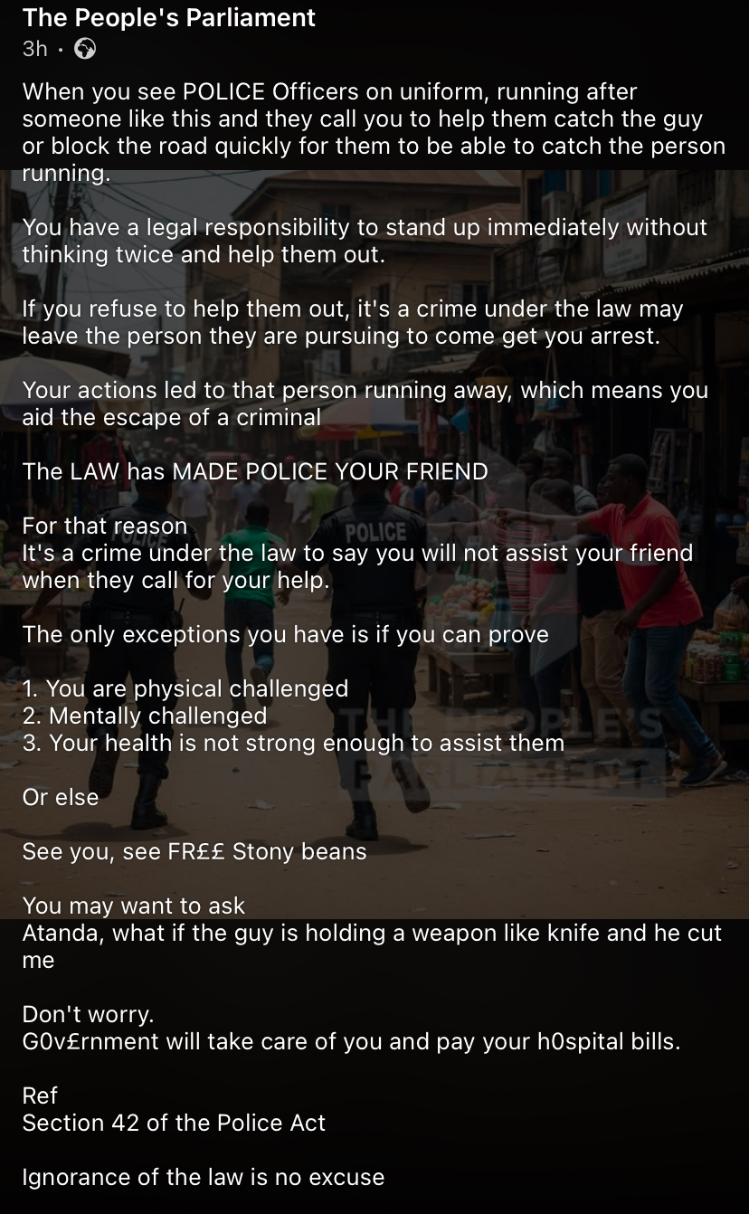 ”Refusing to assist Police in pursuit is a crime” - Barrister