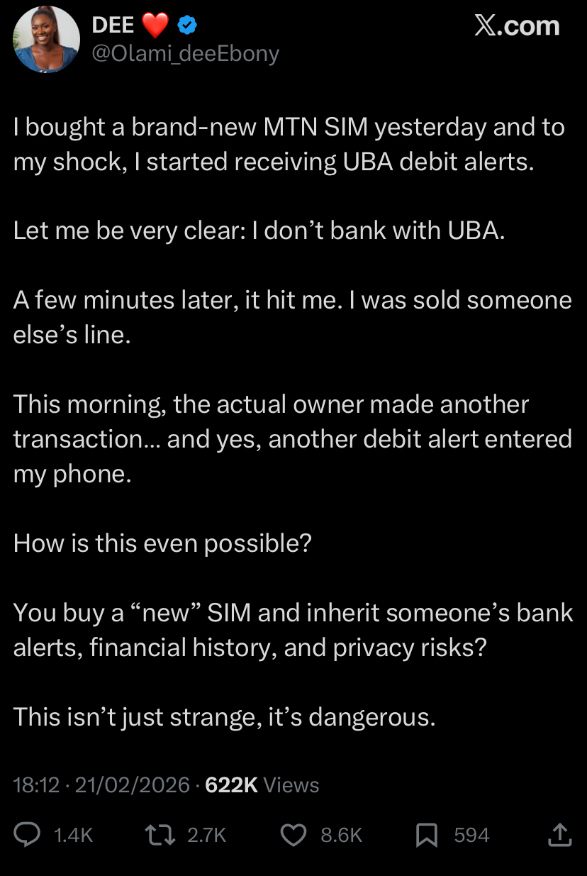 “How is this even possible?” - Lady buys new SIM, starts receiving stranger's bank alerts non-stop