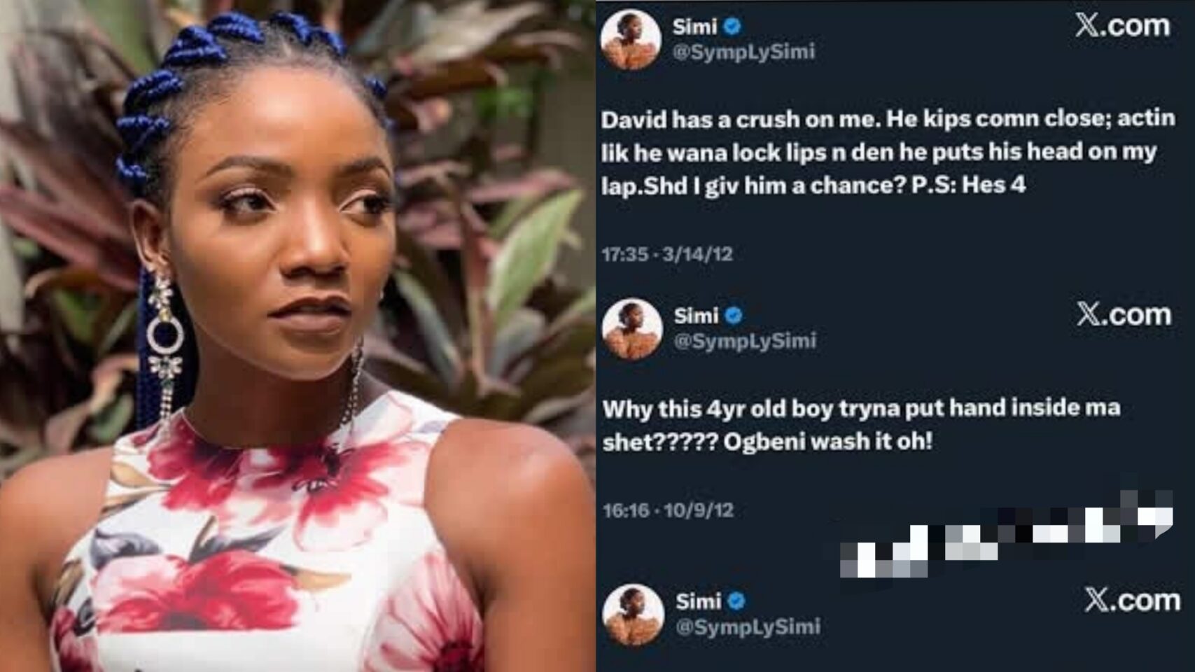 "David has a crush on me" —Singer Simi breaks silence as her 2012 tweet resurfaces