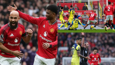 Fernandes, Mbeumo score as Man United win 10-man Tottenham