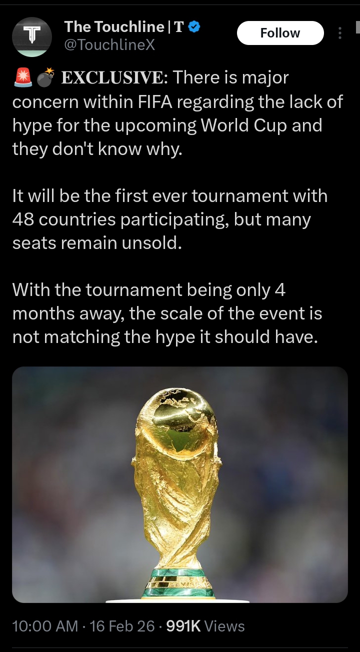 Fans weigh in on 2026 WC 'low hype' claims, bashes FIFA over 'extortionate' ticket prices