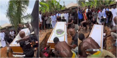 Watch moment Nanyah’s coffin was placed inside the grave, netizens spot ‘something strange’