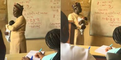 Video as lecturer carries student's baby so she can concentrate in class, Nigerians hail him