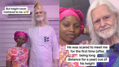 “Height never mattered to me” — Nigerian lady proudly shares love story with elderly British partner