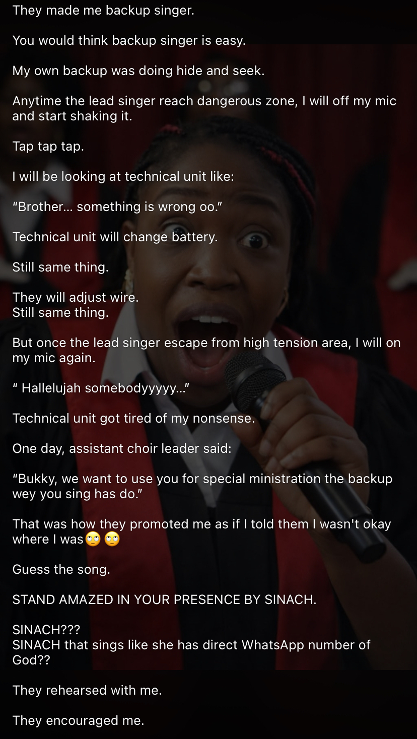 “My voice is for shouting in classroom, not choir” – Lady shares her hilarious choir experience