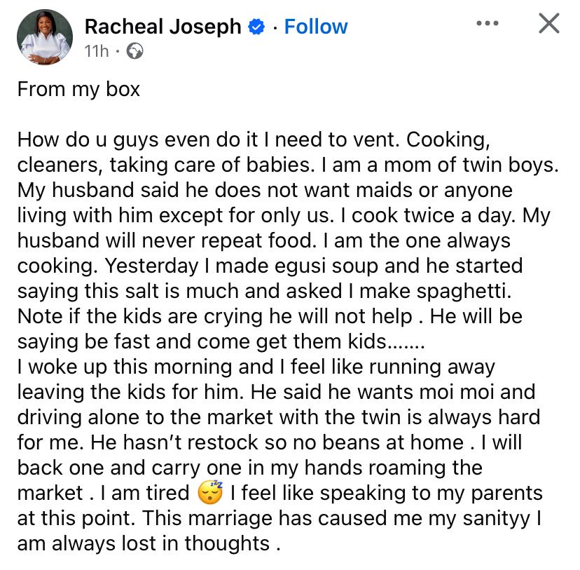 “I feel like running away from this marriage"- Mother of twins cries out