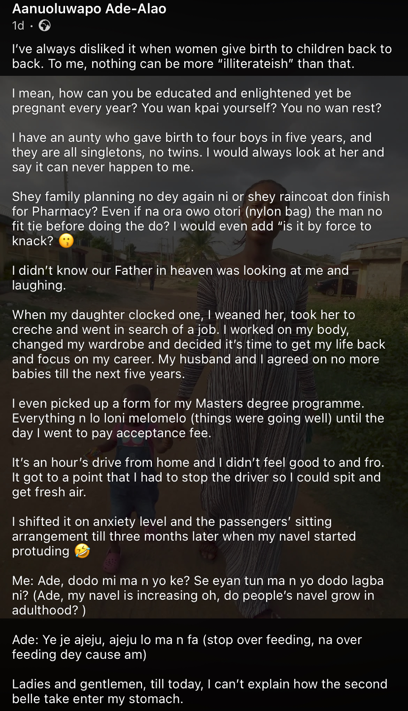 “Na everybody dey wise until dem jam am” – Lady shares her back-to-back pregnancy story after mocking others