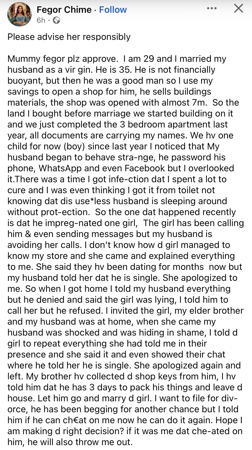 “I used ₦7m to open shop for him…” - Lady cries out after husband allegedly cheats and gets another lady pregnant