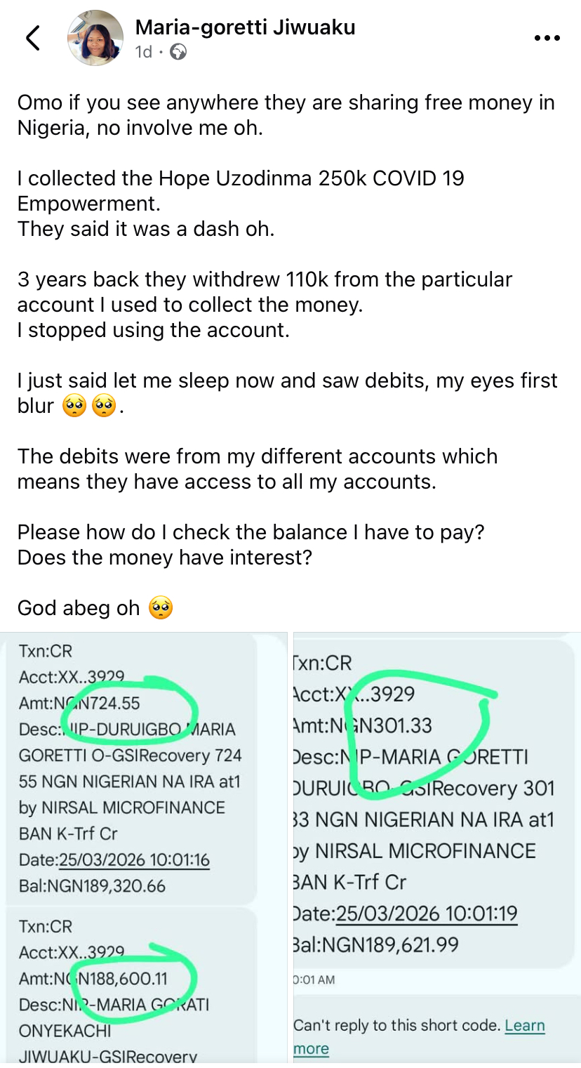 “My eyes first blur” – Lady cries out as N110k disappears from her account over COVID-19 loan she thought was ‘free’