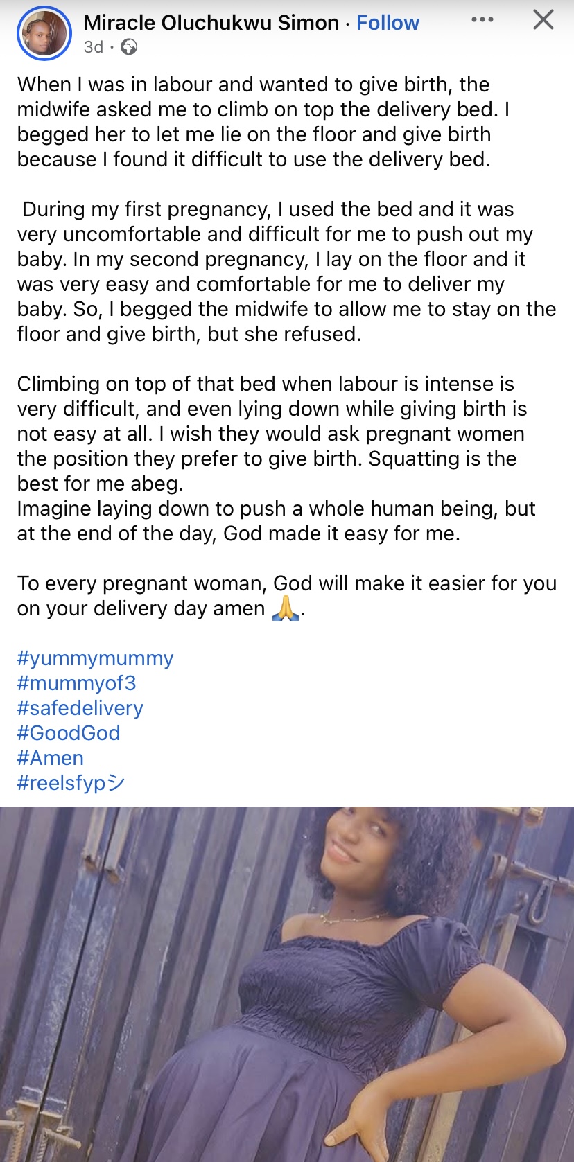 “Squatting is best for me” - Lady begs hospitals to let pregnant women choose their delivery position