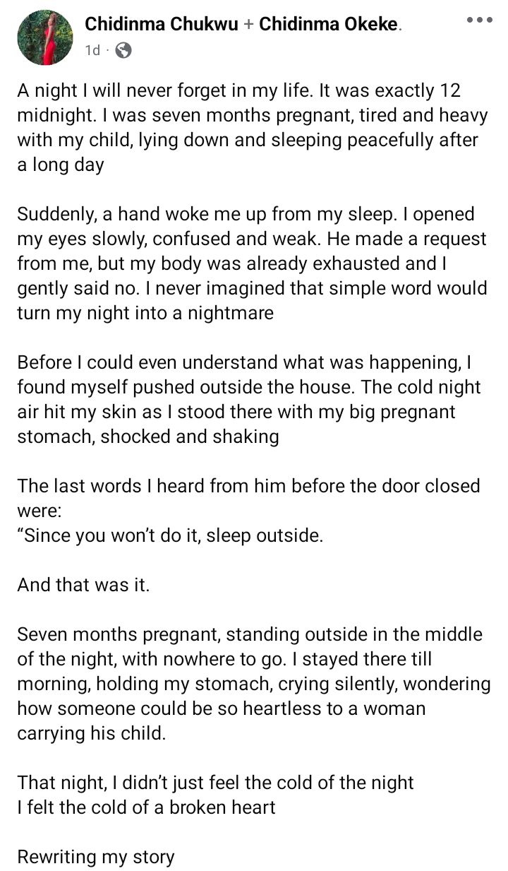 “Since you won’t do it, sleep outside” — Lady recounts abuse she suffered at 14 while pregnant