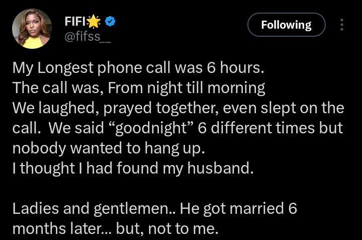 “I thought i had found my husband, but he married someone else” – Lady reflects on longest phone call