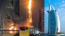 Dubai iconic hotel Burj AI Arab in flames after being hit by Iranian missile strikes, several injured