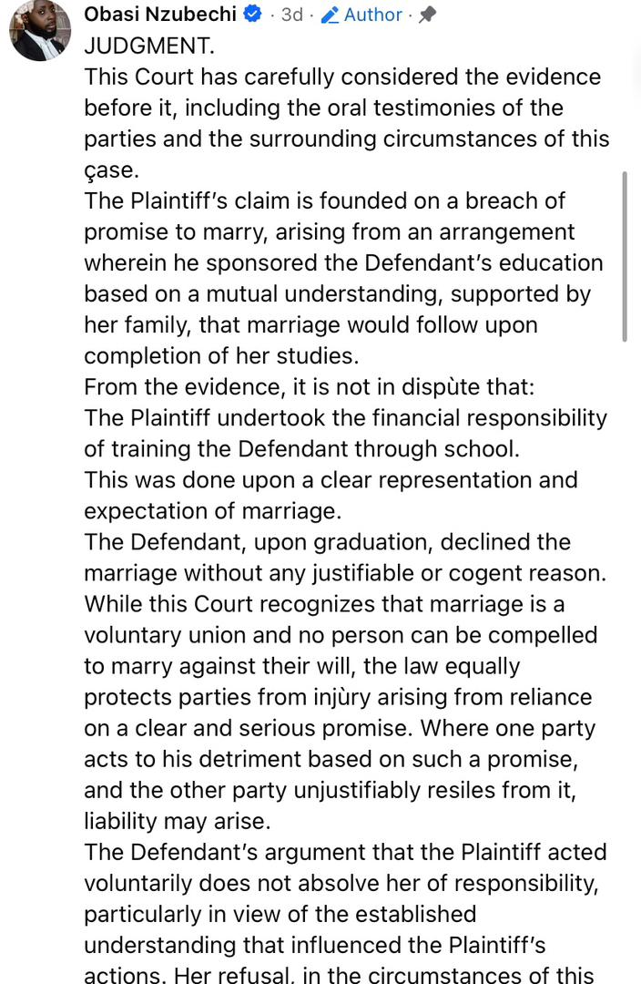 Man sues girlfriend for refusing to marry him after sponsoring University education