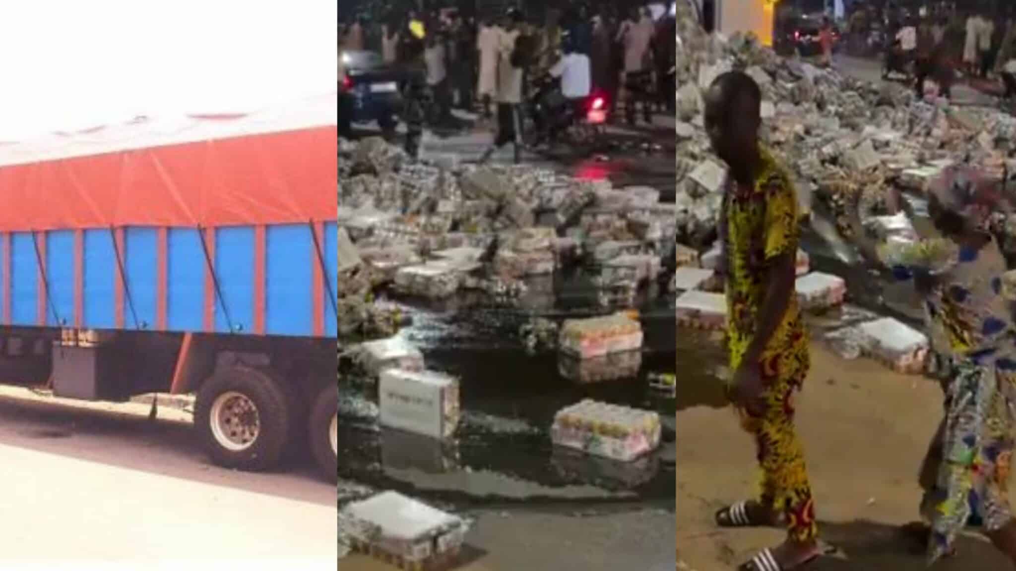 Benin Republic residents protect soft drink cargo after truck crash, defying looting expectations
