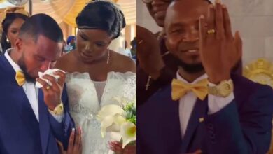 Groom breaks down in tears during wedding ceremony after vowing to stay strong