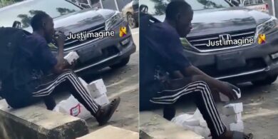 Dispatch rider eating customers order