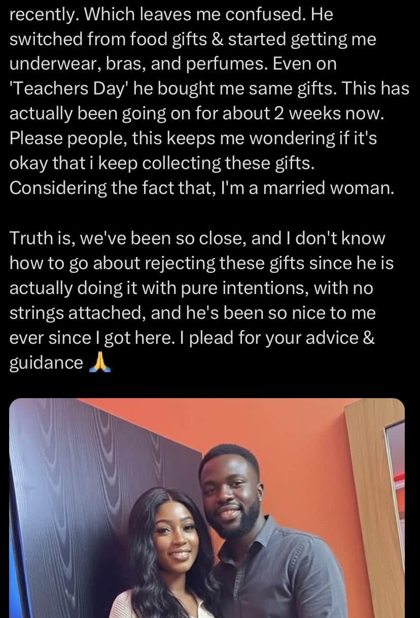 "He treats me better than my husband" – Married teacher cries out over intimate gifts from male colleague