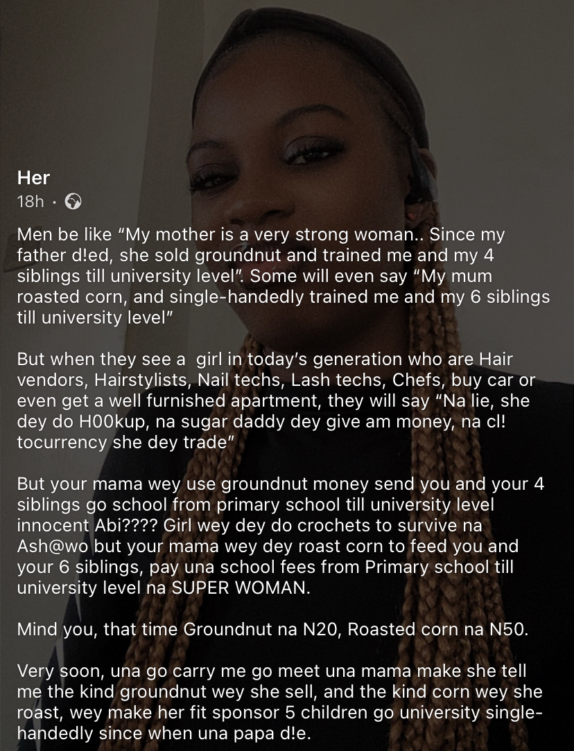 "Na only your mama hustle pure?" - Lady calls out men over bias against young successful women