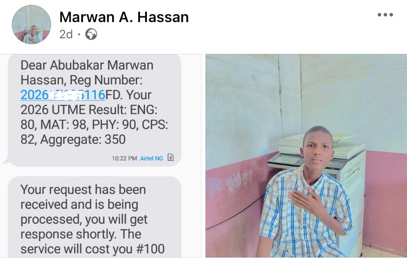 UTME 2026: Boy who scored 98 in Mathematics, 90 in Physics goes viral after posting result online